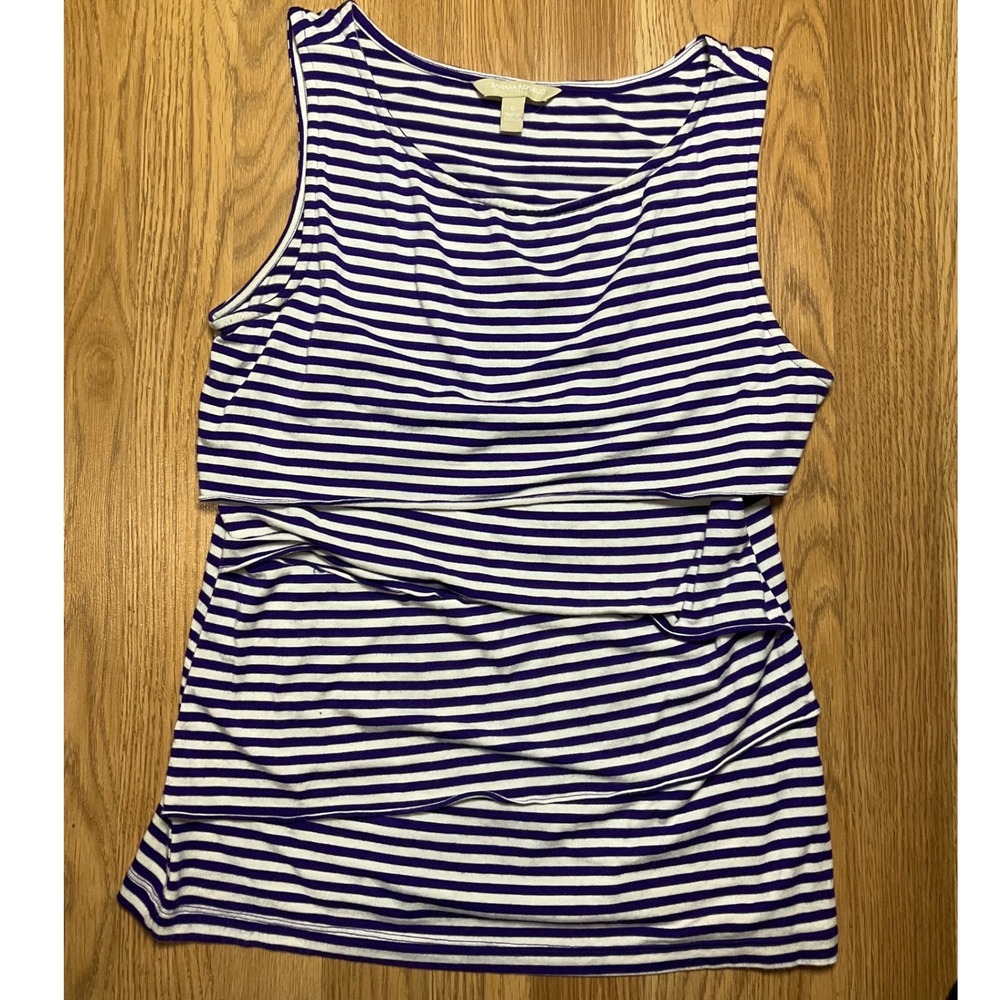 Banana Republic Womens Purple White Striped Tiered Ruffle Sleeveless Tank Top L